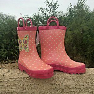 ABG Accessories Girls Pink Butterfly Polka Dot Rain Boots Size 10 Toddler-New